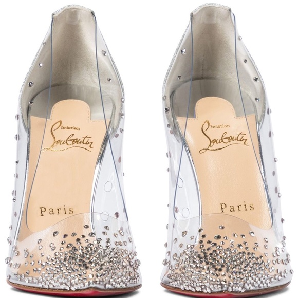 Christian Louboutin Degrastrass PVC 100/ Rhinestone clear/silver heels - Picture 1 of 5